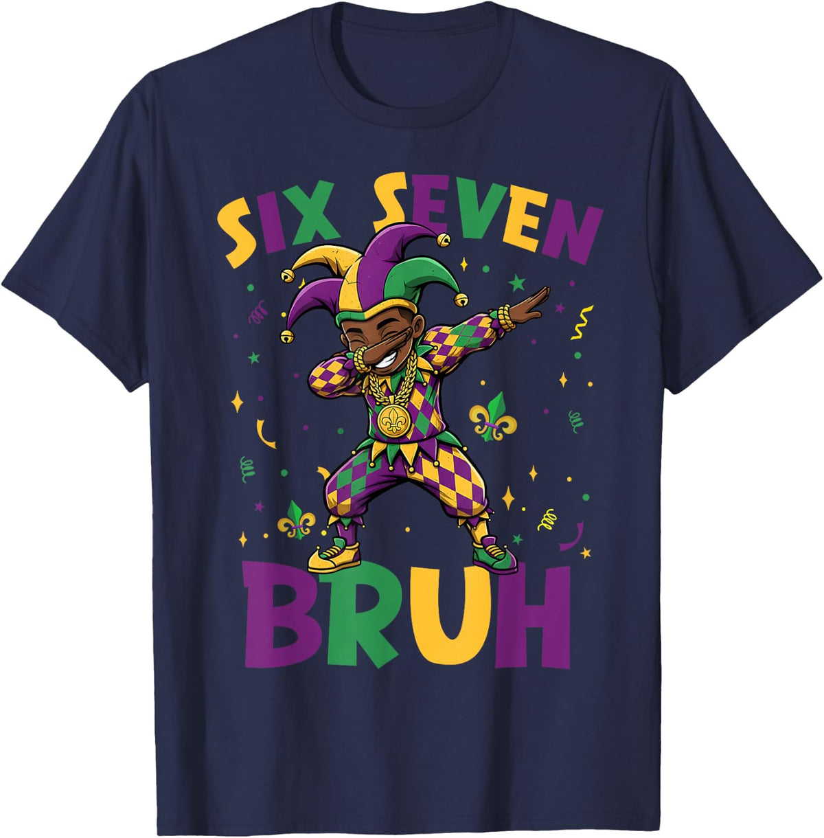 Six Seven 67 Meme Cool Mardi Gras Dabbing Black Boys Kids T-Shirt - Navy Blue