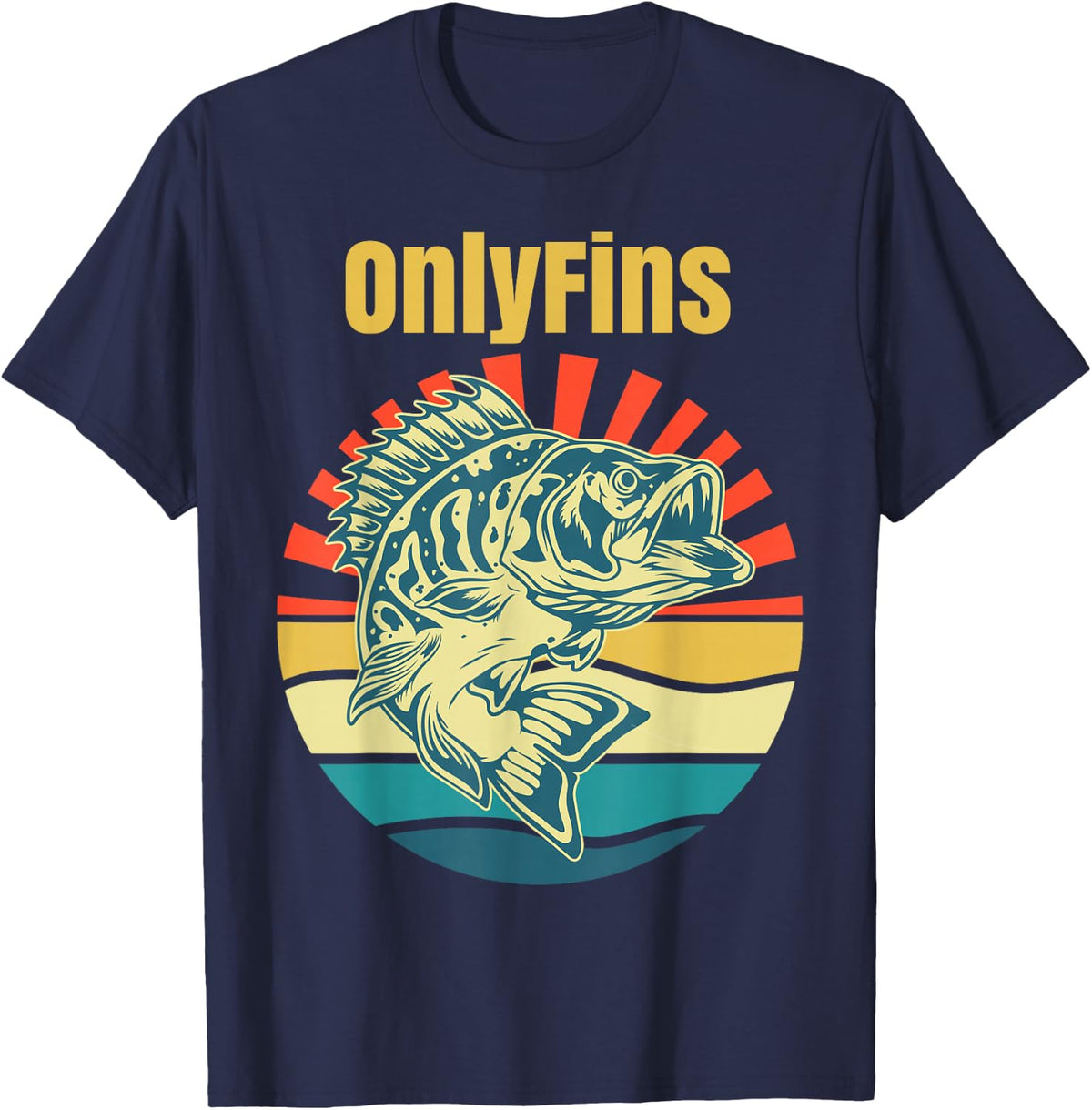 OnlyFins Funny Bass T-Shirt - Navy Blue