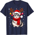 Chinchilla Christmas Santa Hat Scarf Festive Chinchilla Xmas T-Shirt - Navy Blue