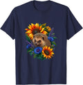 Hedgehog Giant Sunflower Garden Art T-Shirt - Navy Blue