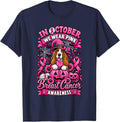 in October We Wear Pink Ghost Basset Hound Dog Breast Cancer T-Shirt - Navy Blue