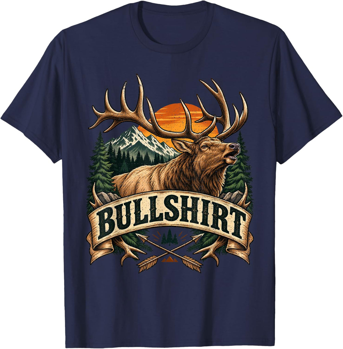 Bugling Bull Elk Trophy Antlers Mountain Hunting Bowhunter T-Shirt - Navy Blue