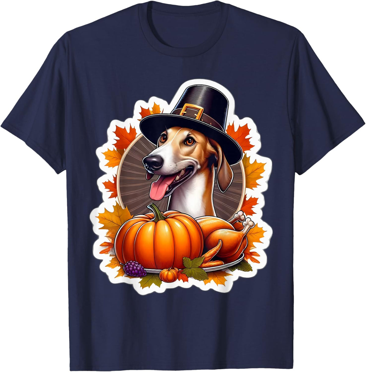 Thanksgiving Greyhound Dog Owner Mom Dad Lover Funny Pilgrim T-Shirt - Navy Blue