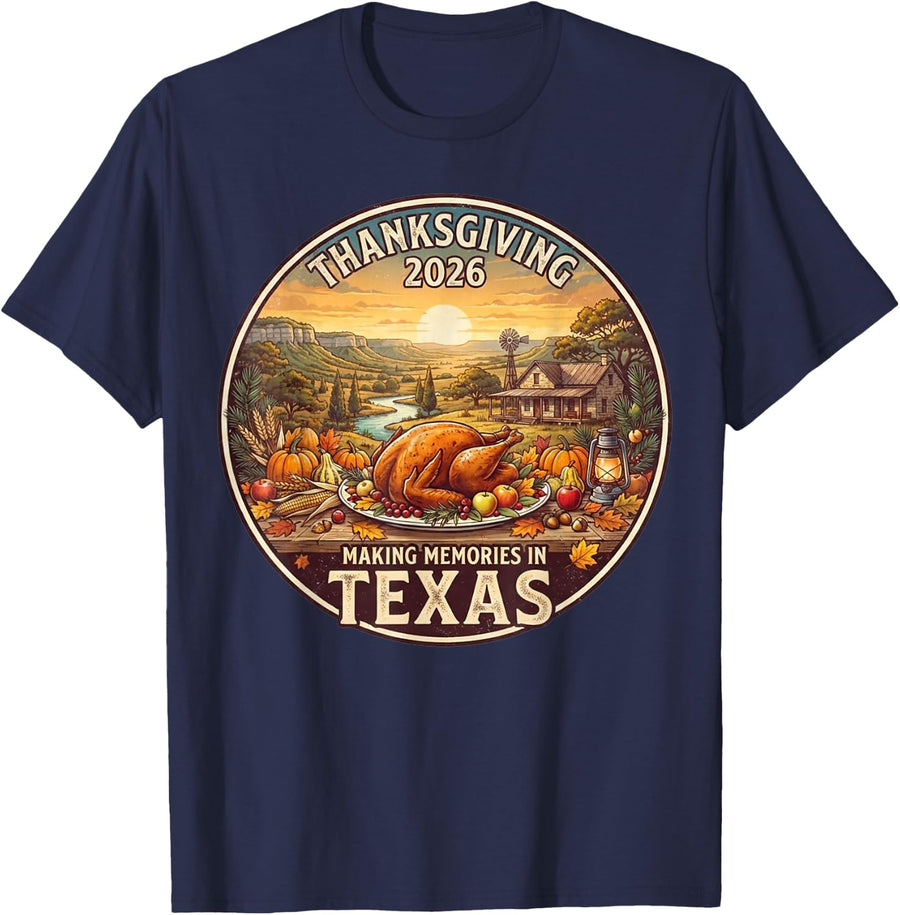 Texas Thanksgiving 2026 Family Vacation Reunion Holiday T-Shirt - Navy Blue