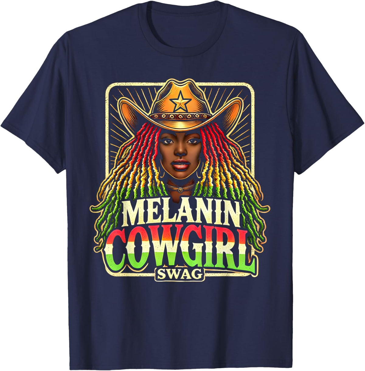 Melanin Cowgirls African American Cowgirl Swag T-Shirt - Navy Blue