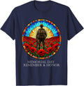 Remember And Honor Memorial Day Red Poppy Veteran Army T-Shirt - Navy Blue