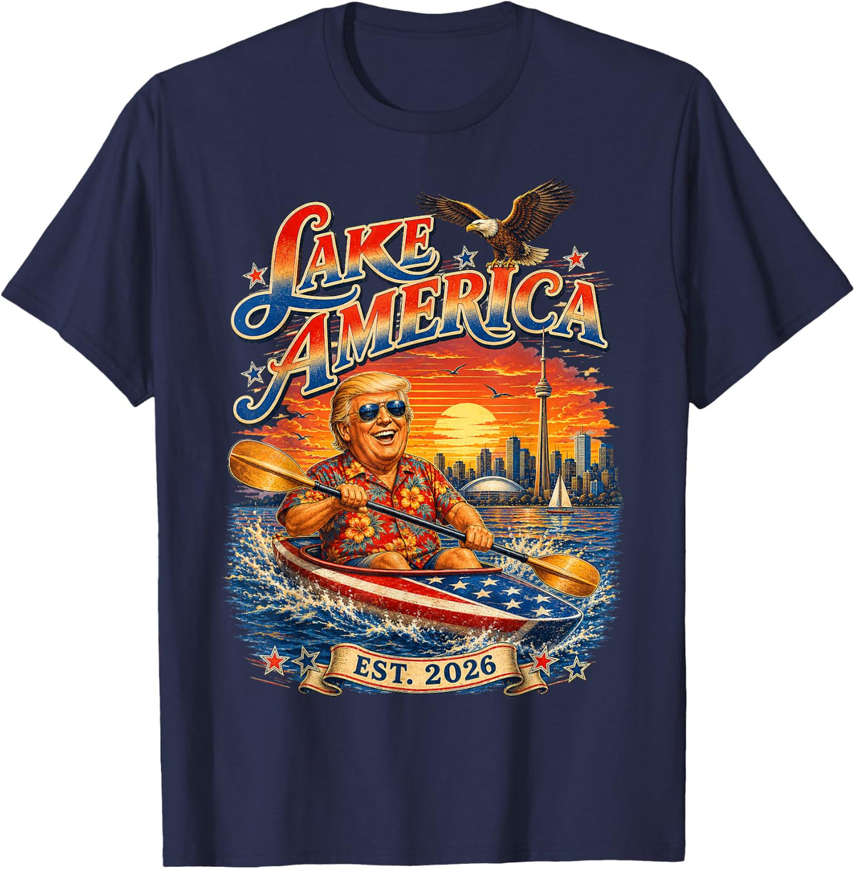 Lake America Est 2026 Vintage Lake America Trump T-Shirt - Navy Blue