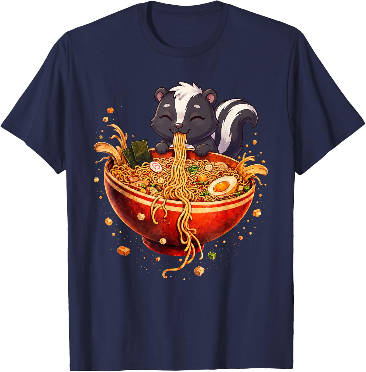 Skunk Ramen Japanese Art Funny Anime Graphic Tee Kawaii T-Shirt - Navy Blue