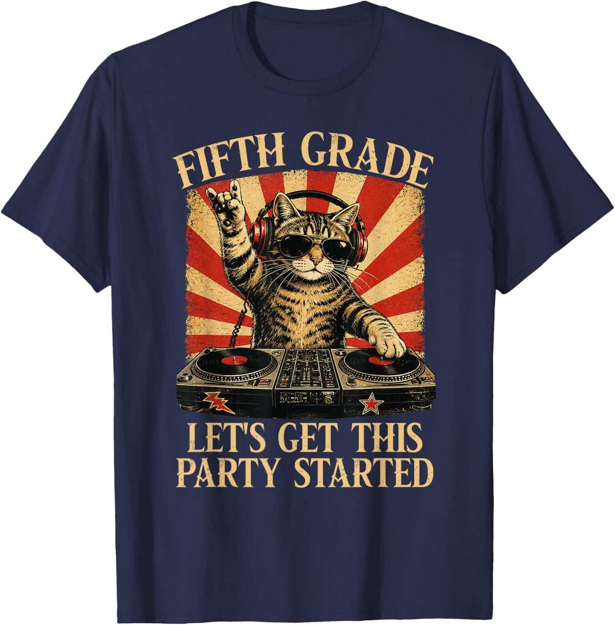 5th Grade Let's Get Party Started Cat Teacher Back to School T-Shirt - Navy Blue