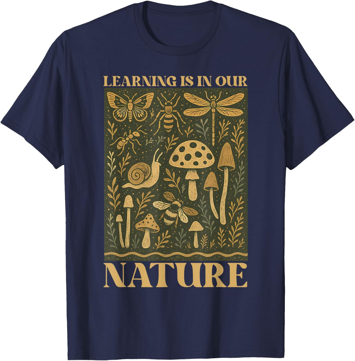 Retro Learning is in Our Nature Entomologist Biology Teacher T-Shirt - Navy Blue