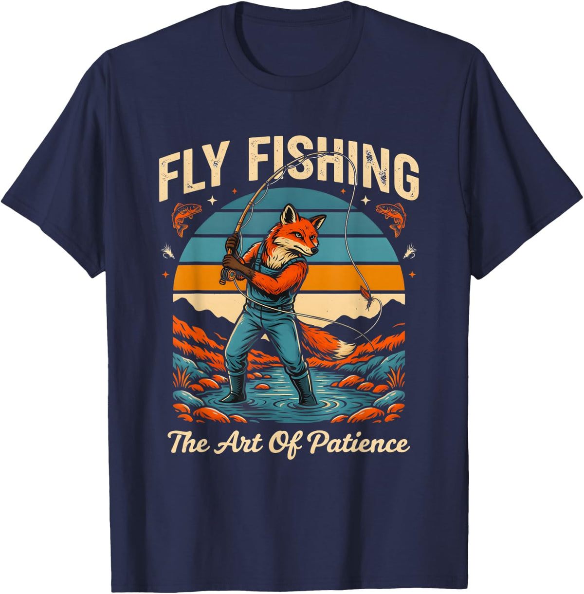 Fly Fishing The Art of Patience Fox Angler T-Shirt - Navy Blue