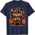 Shiba Inu Ghost and Boba Cute Halloween Dog Humor T-Shirt - Navy Blue