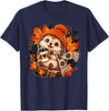 Cute Hedgehog Fall Autumn Coffee Woodland Animal T-Shirt - Navy Blue