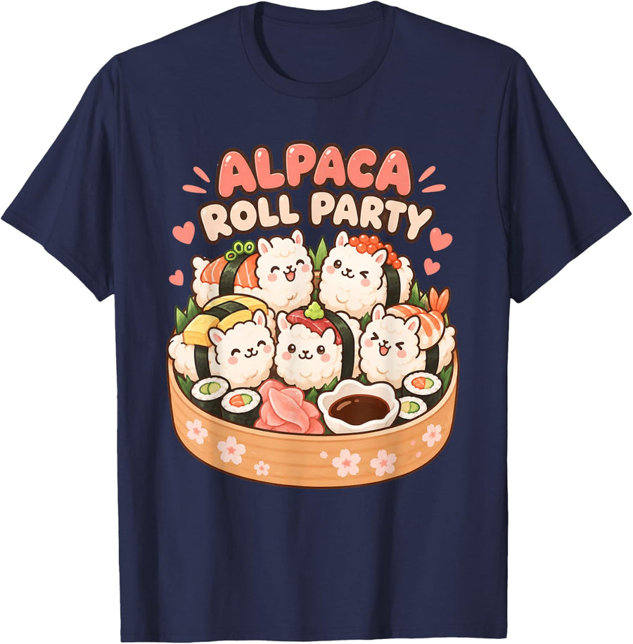 Alpaca Roll Party Cute Sushi Alpaca Pun T-Shirt - Navy Blue
