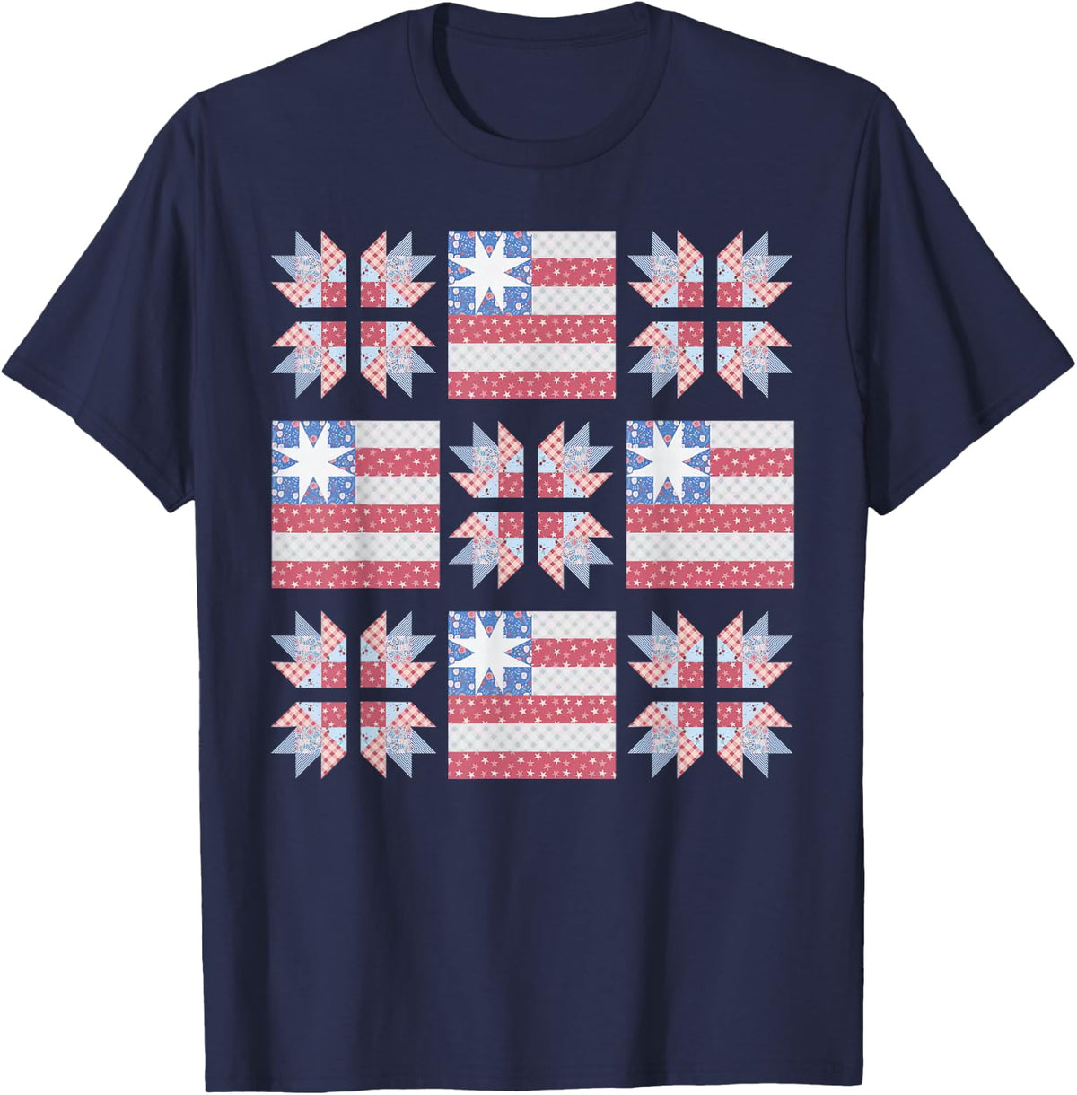 Patriotic Quilt USA Flag Quilter 4th July Quilting Sewing T-Shirt - Navy Blue