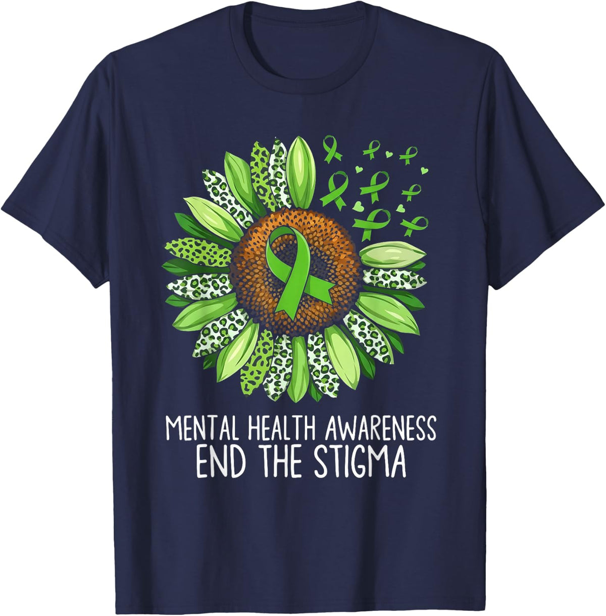 End The Stigma Mental Health Matters Awareness Sunflower Tees T Shirts for Men Women - Navy Blue