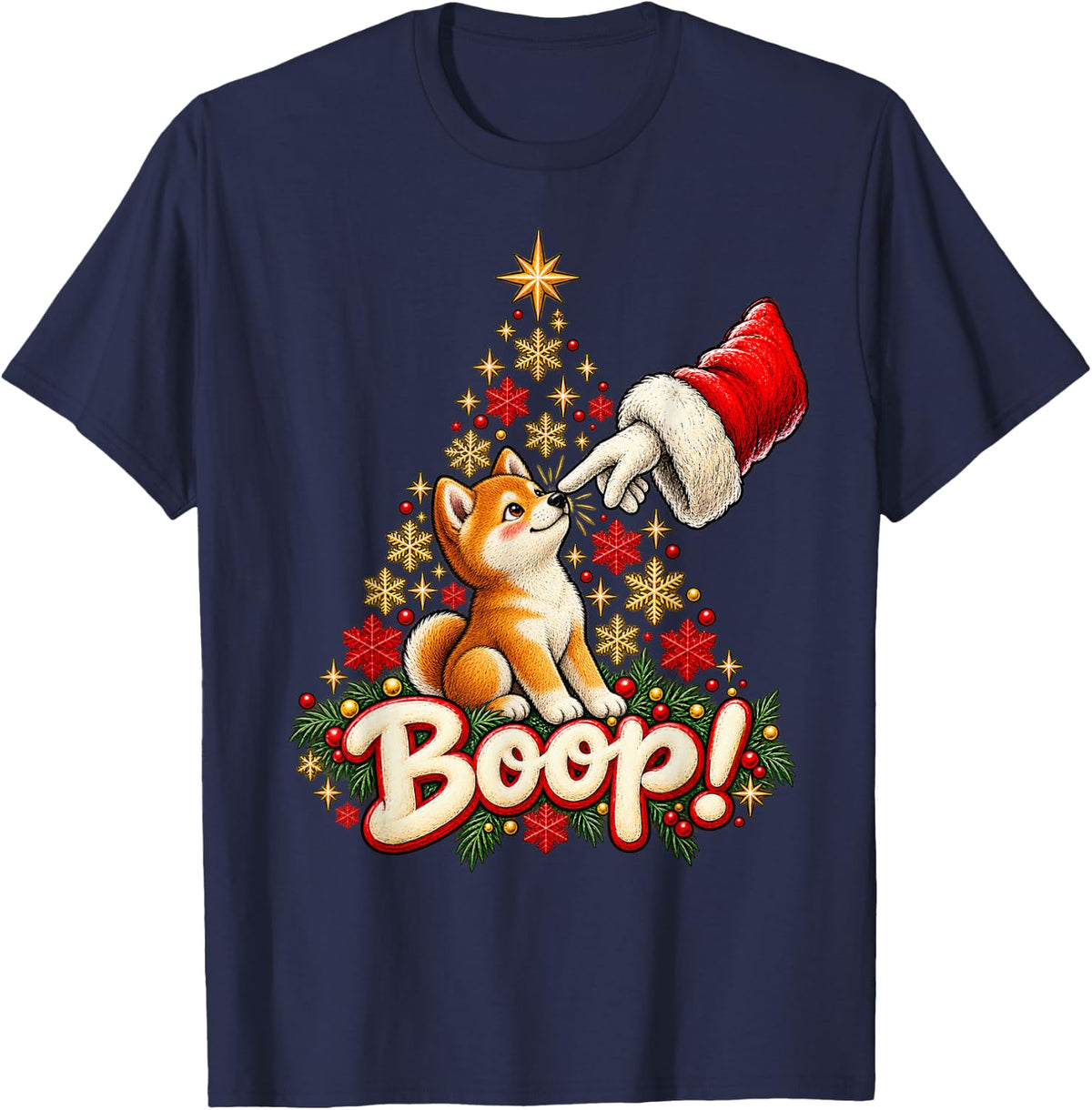 Boop! Smiling Shiba Inu Christmas Nose Boop T-Shirt - Navy Blue