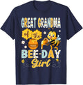 Great Grandma Of The Bee-Day Girl Funny Bee Birthday Girl T-Shirt - Navy Blue