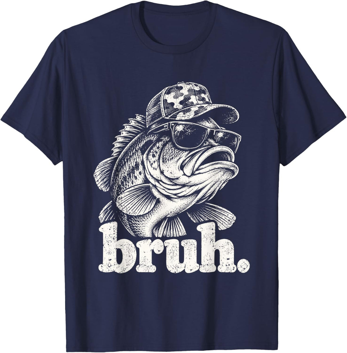 Bruh Bass Fishing Funny Fisherman T-Shirt - Navy Blue