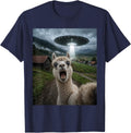 Alpaca Selfie with Alien UFO Funny Meme T-Shirt - Navy Blue