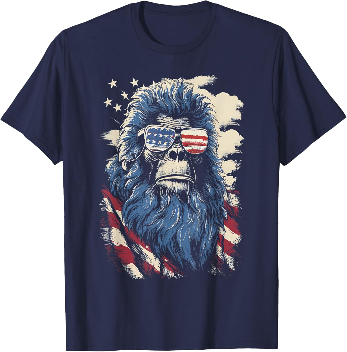 Bigfoot 4th of July American USA Flag Patriotic for Men T-Shirt - Navy Blue