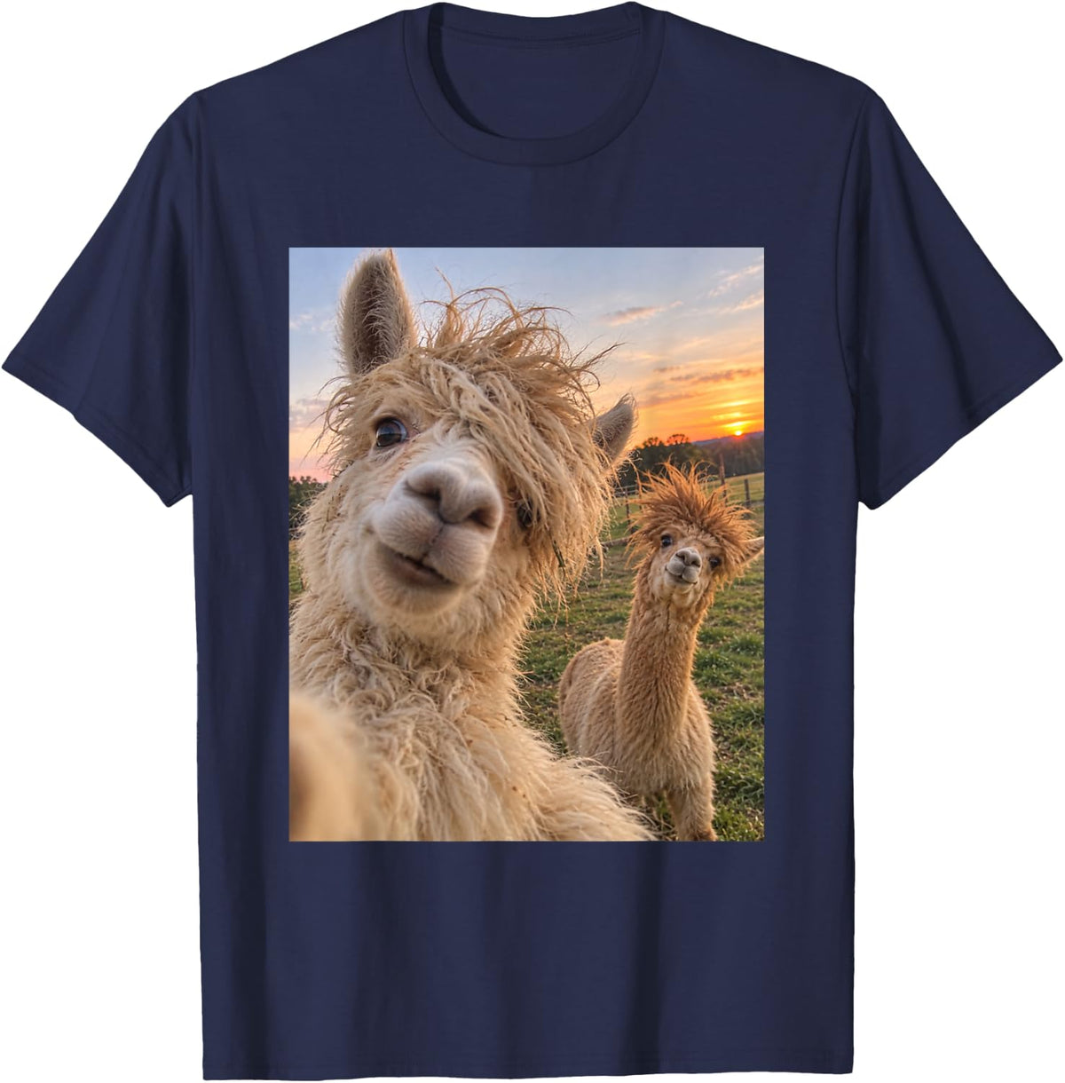 Funny Alpaca Bad Hair Day Fluffy Farm Animal Humor T-Shirt - Navy Blue
