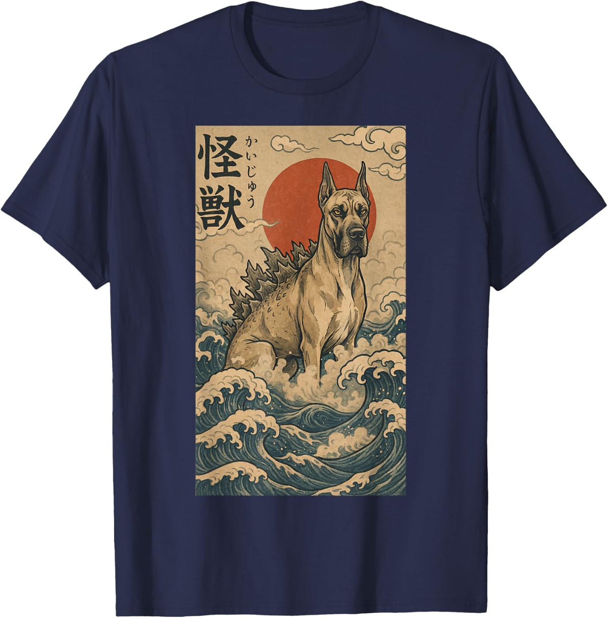 Danezilla Great Dane Japanese Art Funny Dog T-Shirt - Navy Blue