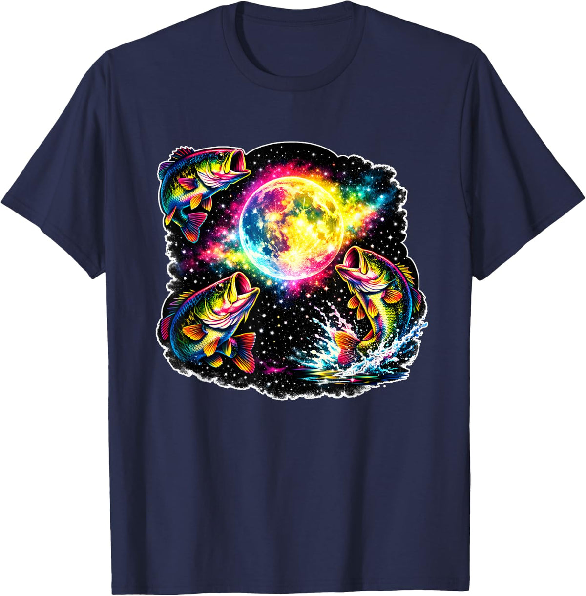 Funny Bass Fishing Silly Gear 3 Howling Moon Meme Youth T-Shirt - Navy Blue