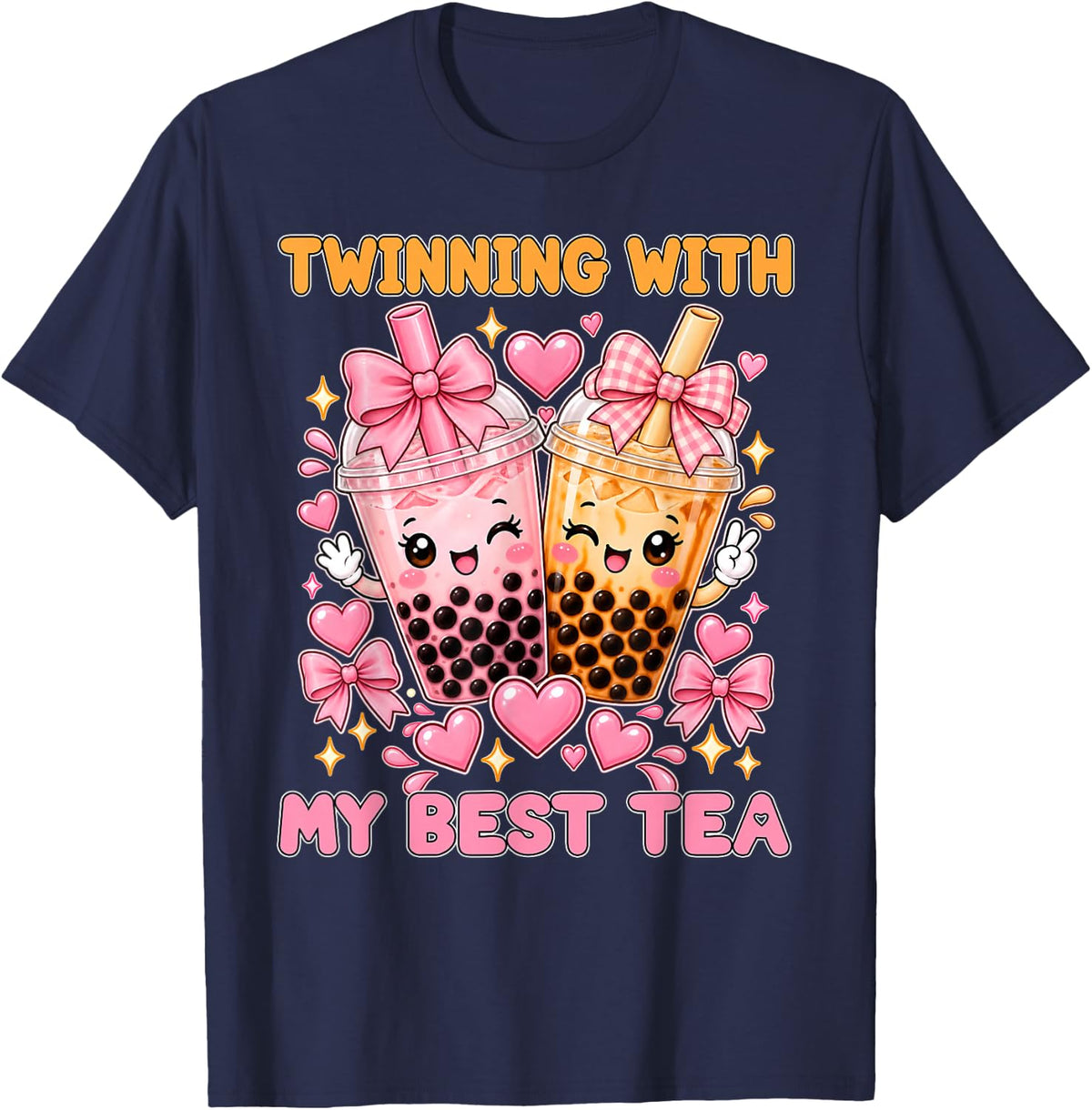 Twinning with My Bestie Twin Day Spirit Week Boba Tea Girls T-Shirt - Navy Blue