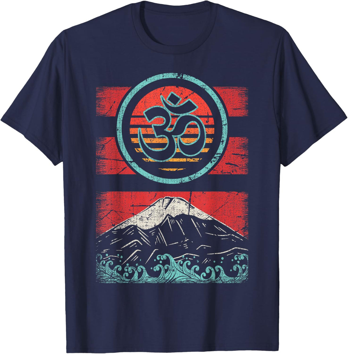 Om Ohm Symbol Retro Vintage 80s Style Meditation Yoga Gift T-Shirt - Navy Blue
