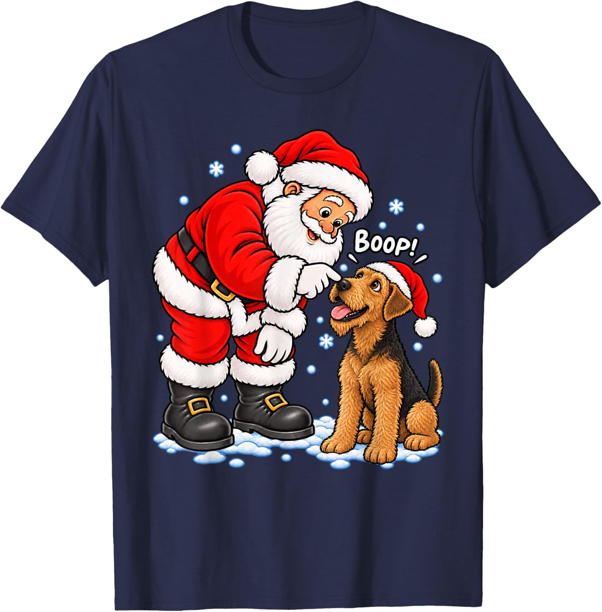 Funny Airedale Terrier Boop Santa Christmas T-Shirt - Navy Blue