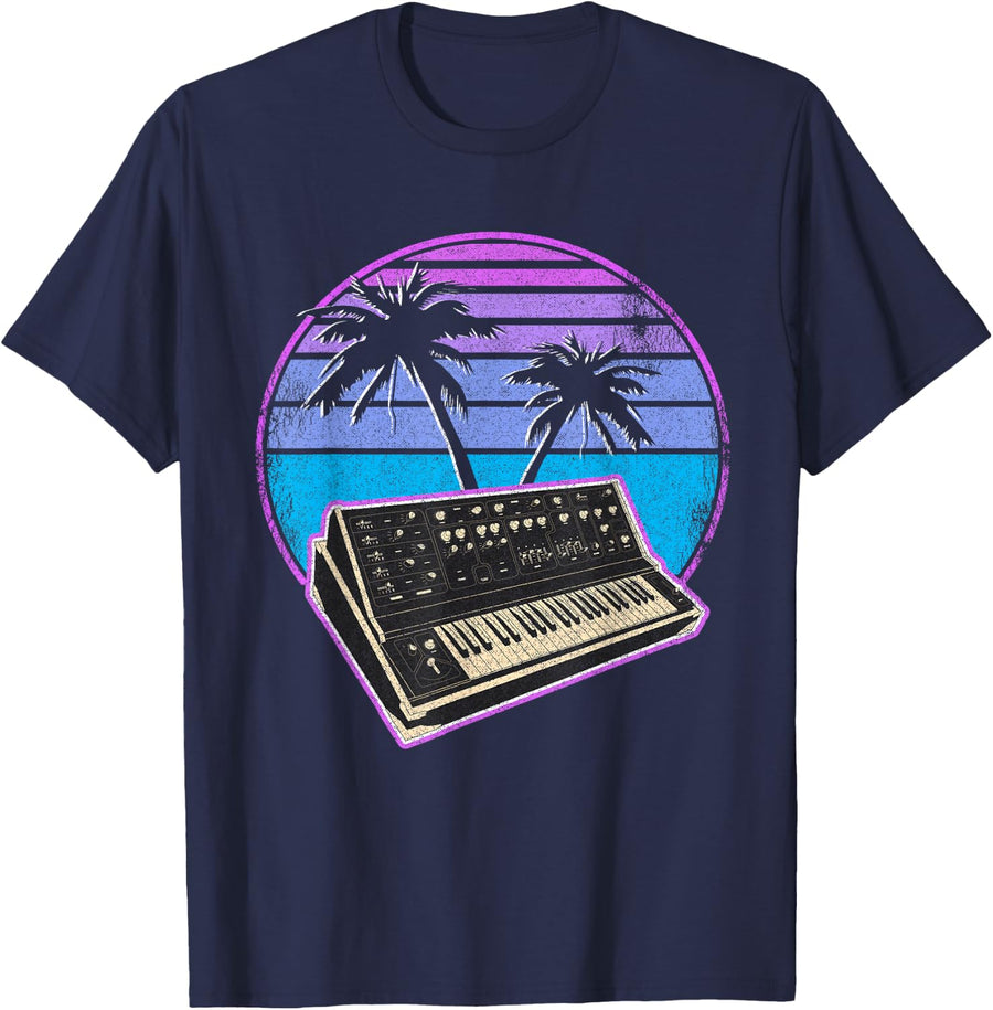 Synthwave Vintage Retrowave Pastel Goth Analog Synthesizer Tee T-Shirt - Navy Blue