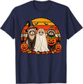 Spooky Ferret Pumpkin Ghost Halloween T-Shirt - Navy Blue
