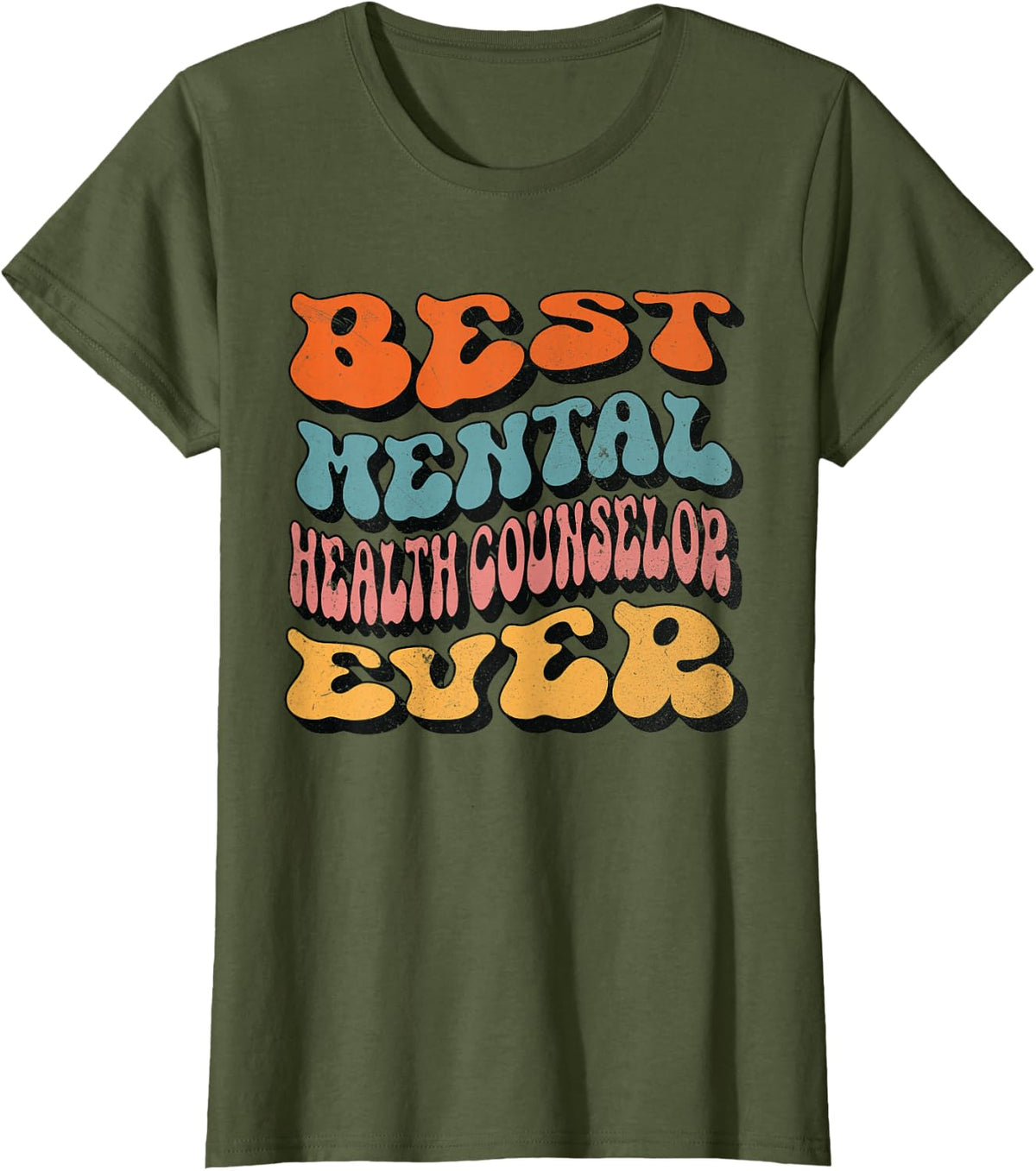 Mental Health Counselor, Groovy Mental Health Counselor T-Shirt - Olive Green