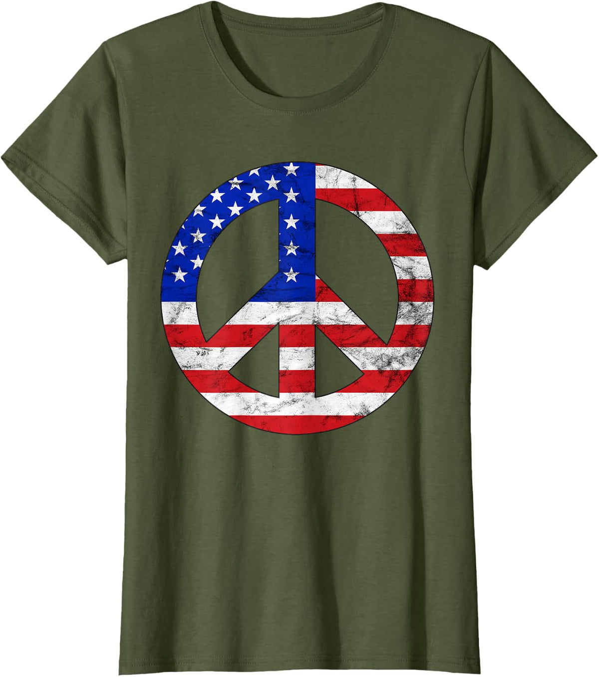 Patriotic Peace Sign USA Flag Peace & Love T-Shirt T-Shirt - Olive Green
