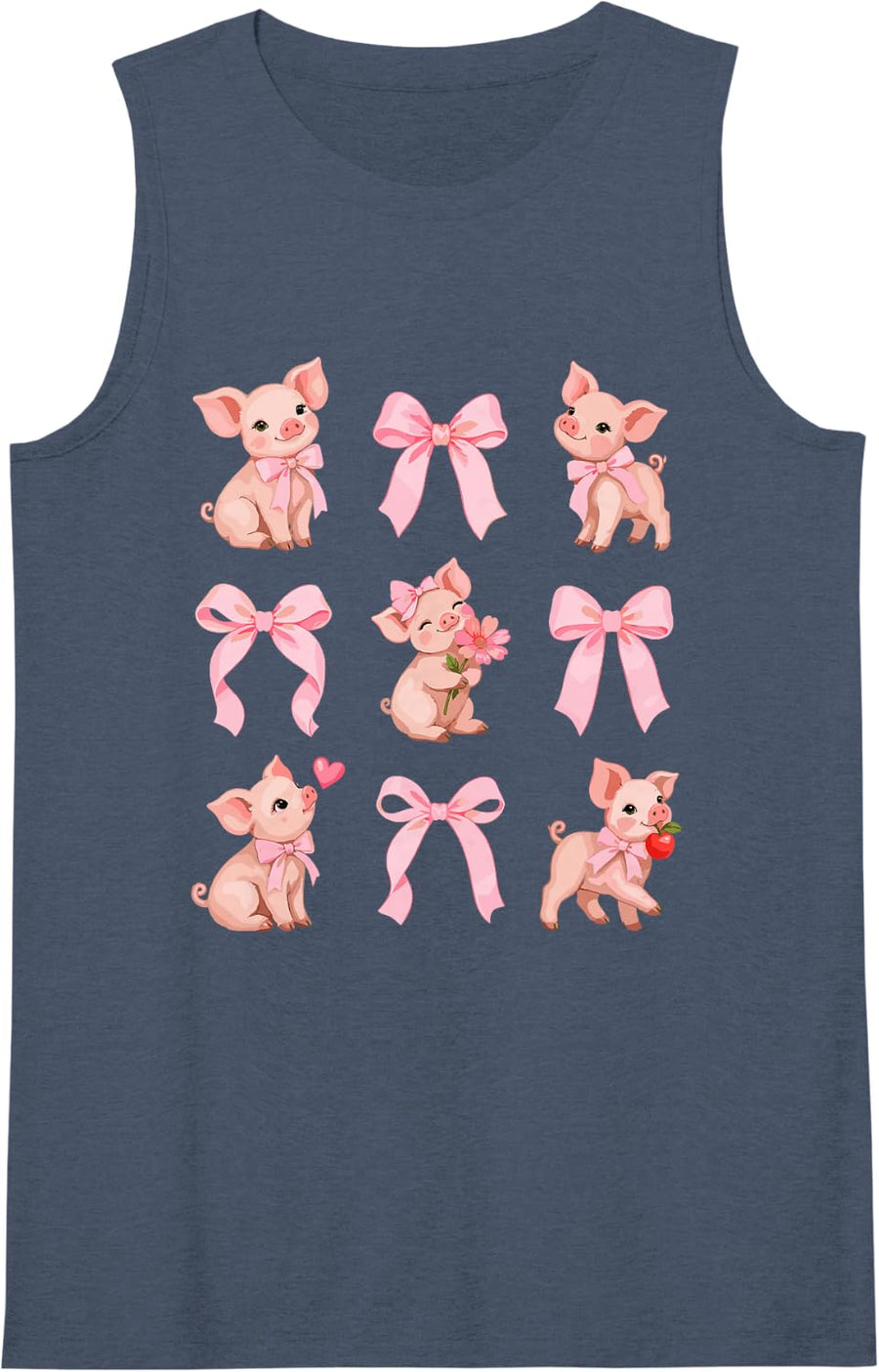 Women's Pig Lover Coquette Bow Soft Pink Aesthetic Piggy Sleeveless Tank Top - Navy Blue