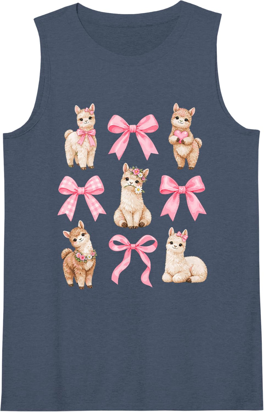 Women's Alpaca Lover Cute Pink Coquette Bow Aesthetic Women Girl Sleeveless Tank Top - Navy Blue
