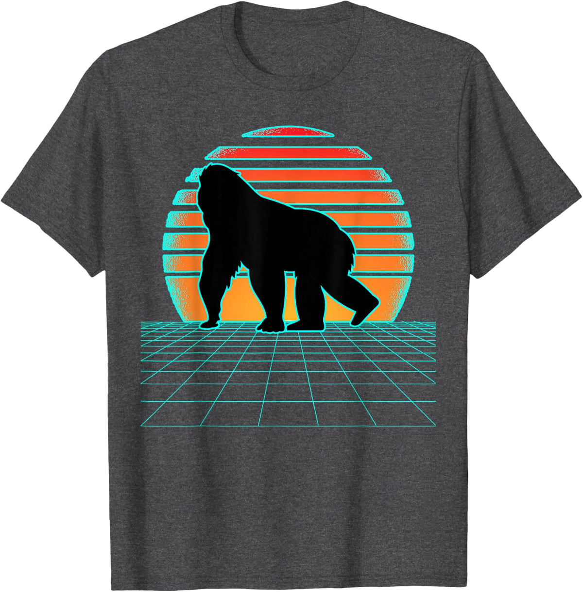 Gorilla Synthwave 80s Style Aesthetic Vaporwave Retro Wave T-Shirt - Dark Heather Grey