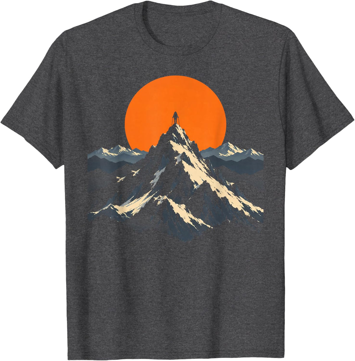 Sunrise Hiker at Mountain Summit with a Scenic Nature View T-Shirt - Dark Heather Grey
