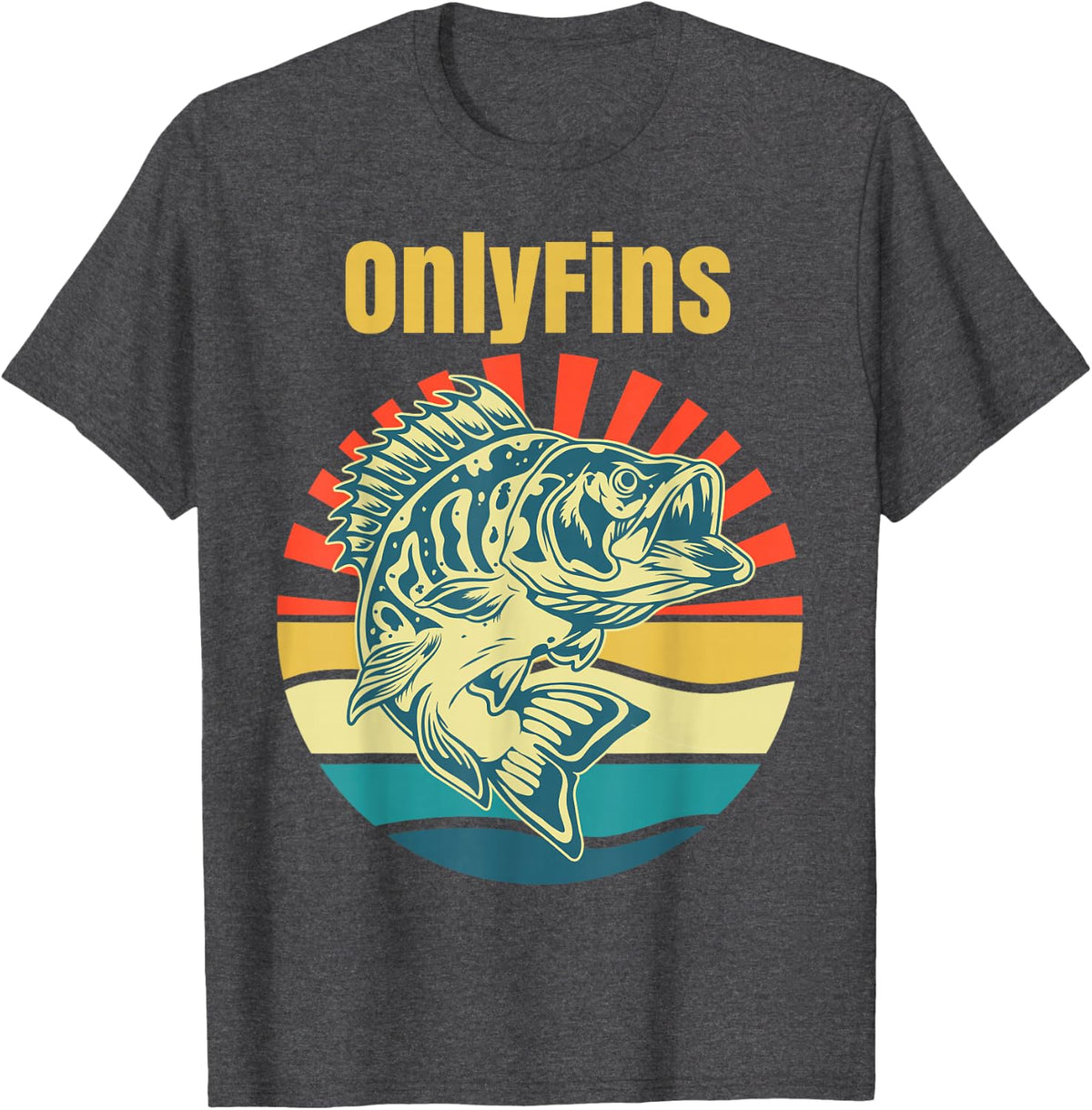 OnlyFins Funny Bass T-Shirt - Dark Heather Grey