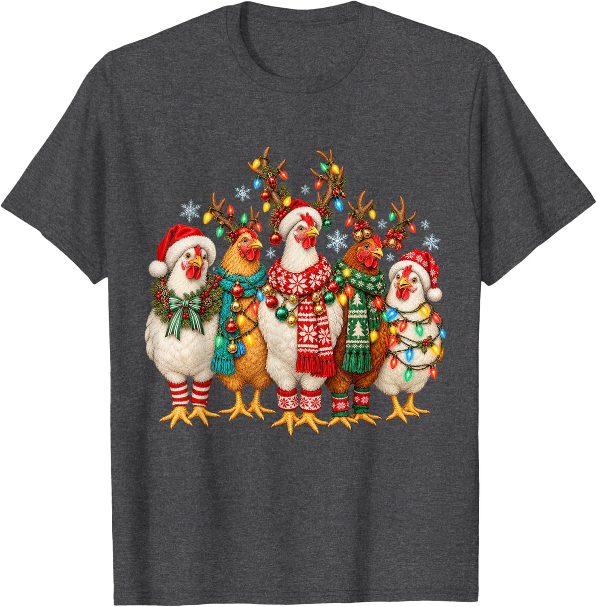 Cute Christmas Chickens Reindeer Antlers Holiday Farm Bird T-Shirt - Dark Heather Grey