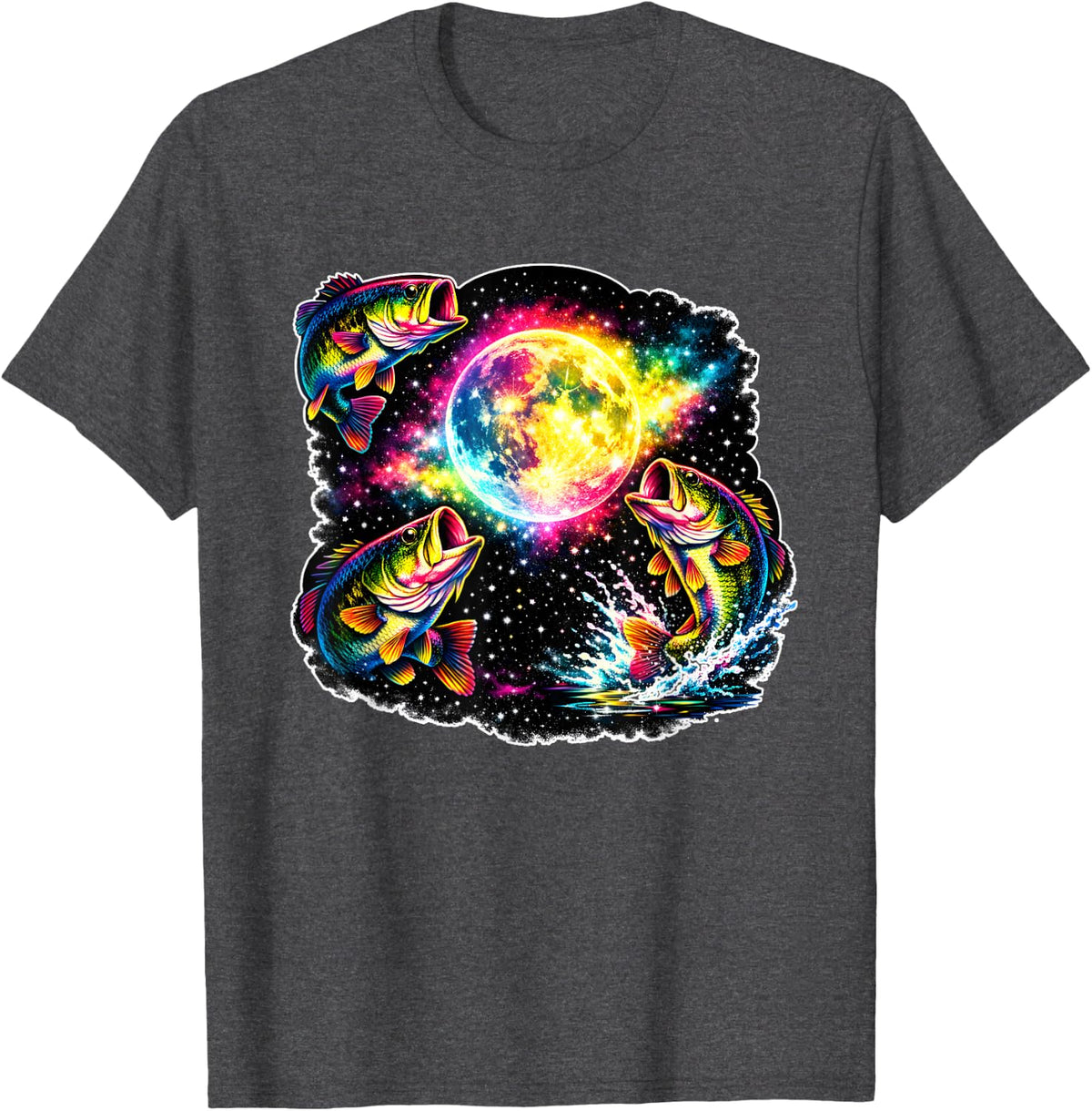 Funny Bass Fishing Silly Gear 3 Howling Moon Meme Youth T-Shirt - Dark Heather Grey