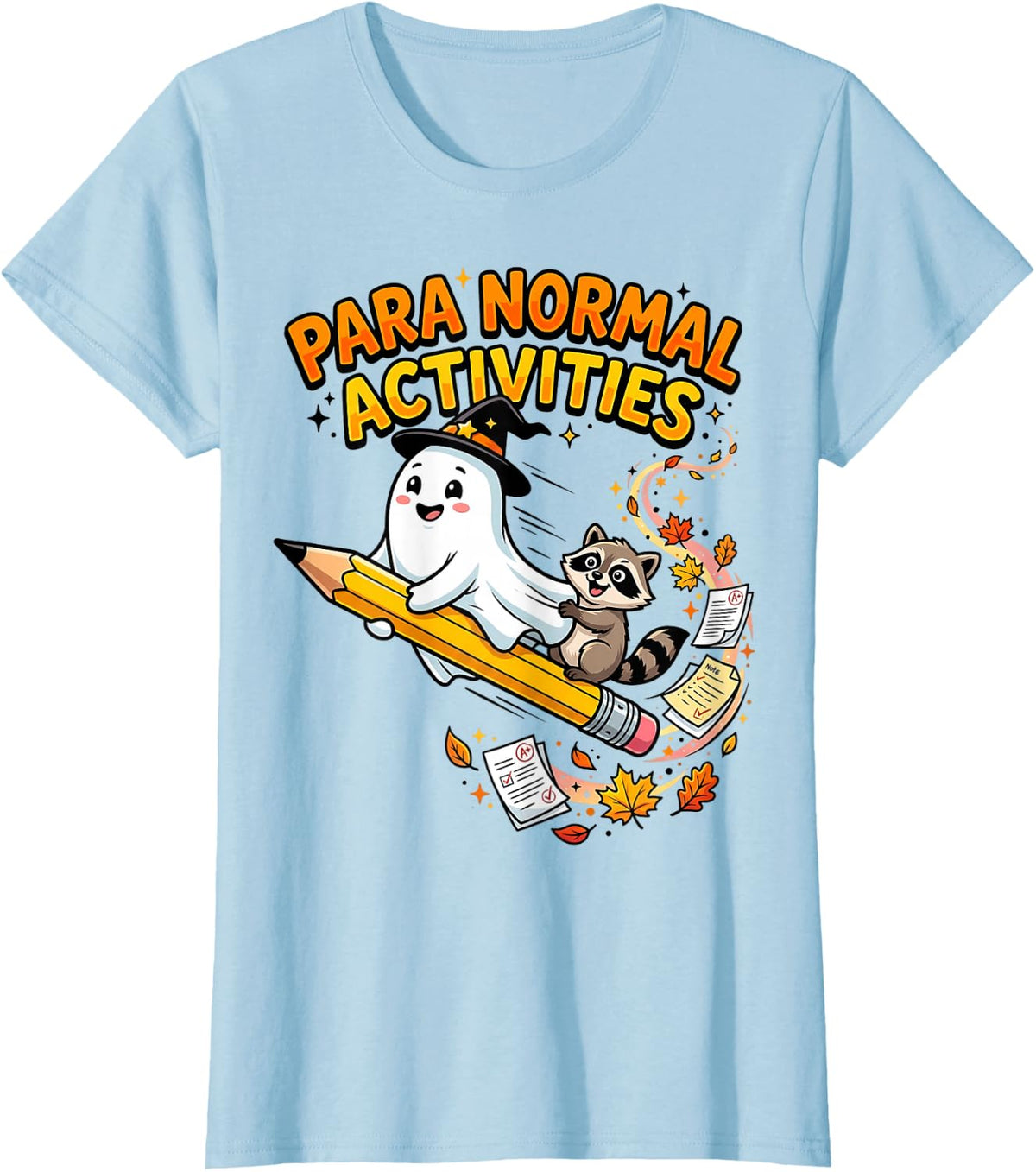 Paranormal Activities Ghost Raccoon SPED Teacher Halloween T-Shirt - Baby Blue