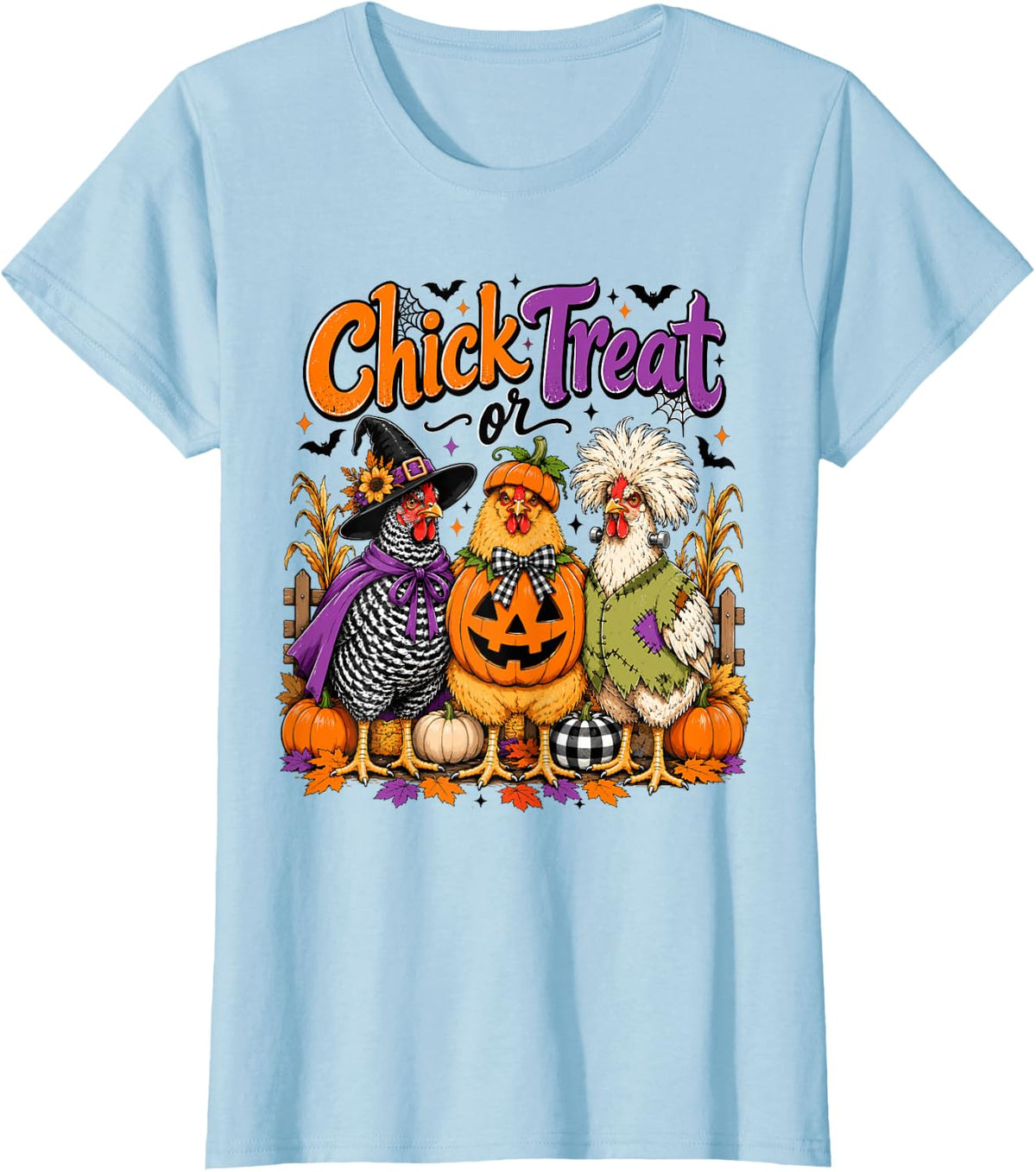 Chick Or Treat Funny Halloween Spooky Chicken T-Shirt - Baby Blue