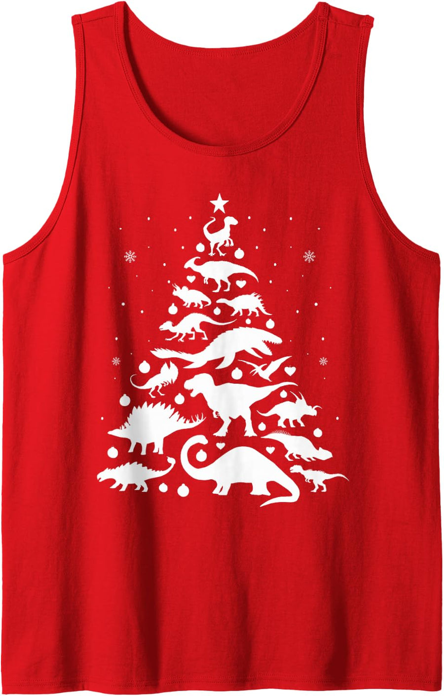 Dinosaur Christmas Tree Rex Dinosaur Lover Holiday Cute Dino Sleeveless Tank Top - Red