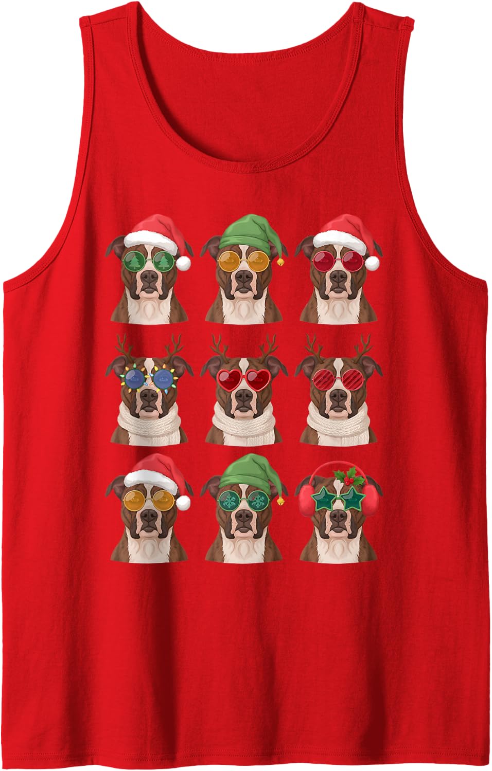 Pitbull Funny Christmas Pajama Cute Dog Owner Sleeveless Tank Top - Red