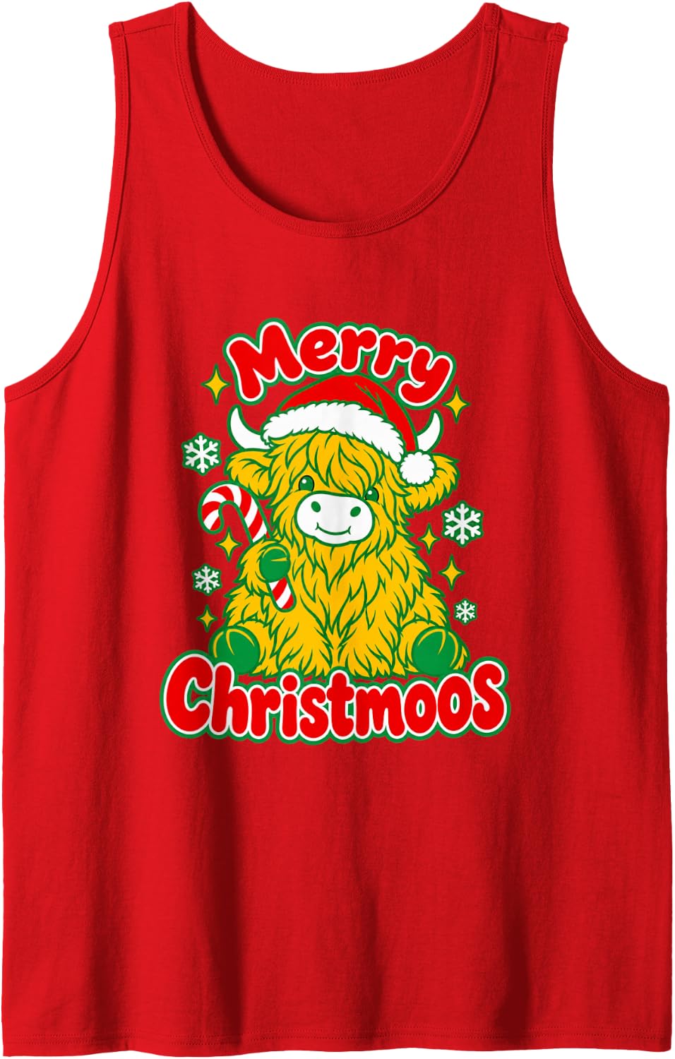 Highland Cow Tangled Christmas String Lights Funny Xmas Sleeveless Tank Top - Red