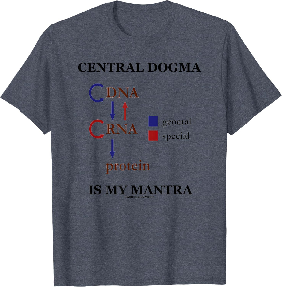 Central Dogma Is My Mantra DNA RNA Protein Molecular Biology T-Shirt - Heather Blue
