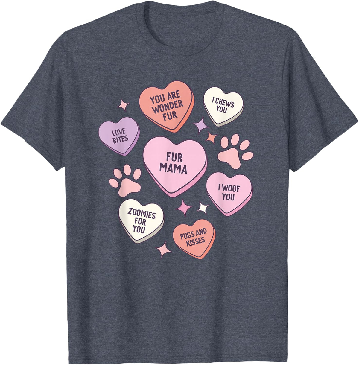My Dog Is My Valentine Conversation Hearts Galentines Day T-Shirt - Heather Blue