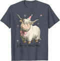 Cute Highland Cow Christmas Design Xmas Farm Cows Lover T-Shirt - Heather Blue